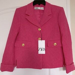 Zara textured cropped pink blazer XS